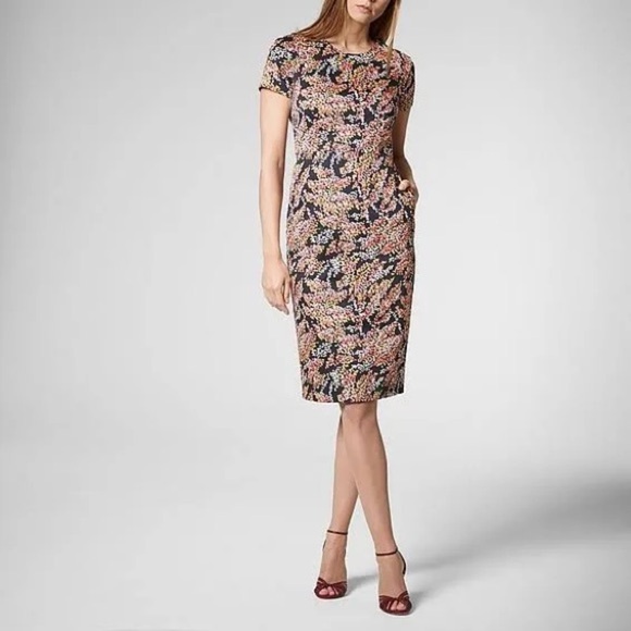 LK Bennett Dresses & Skirts - LK Bennett Dr Gabriel Shift Dress Navy Blue/Pink/Yellow Abstract Blossom Sz 6